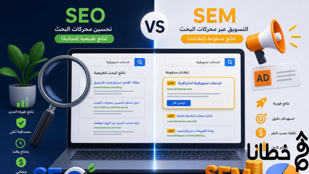 الفرق بين SEO و SEM السر الذي يحدد من يظهر أولًا الفرق بين SEO و SEM: السر الذي يحدد من يظهر أولًا